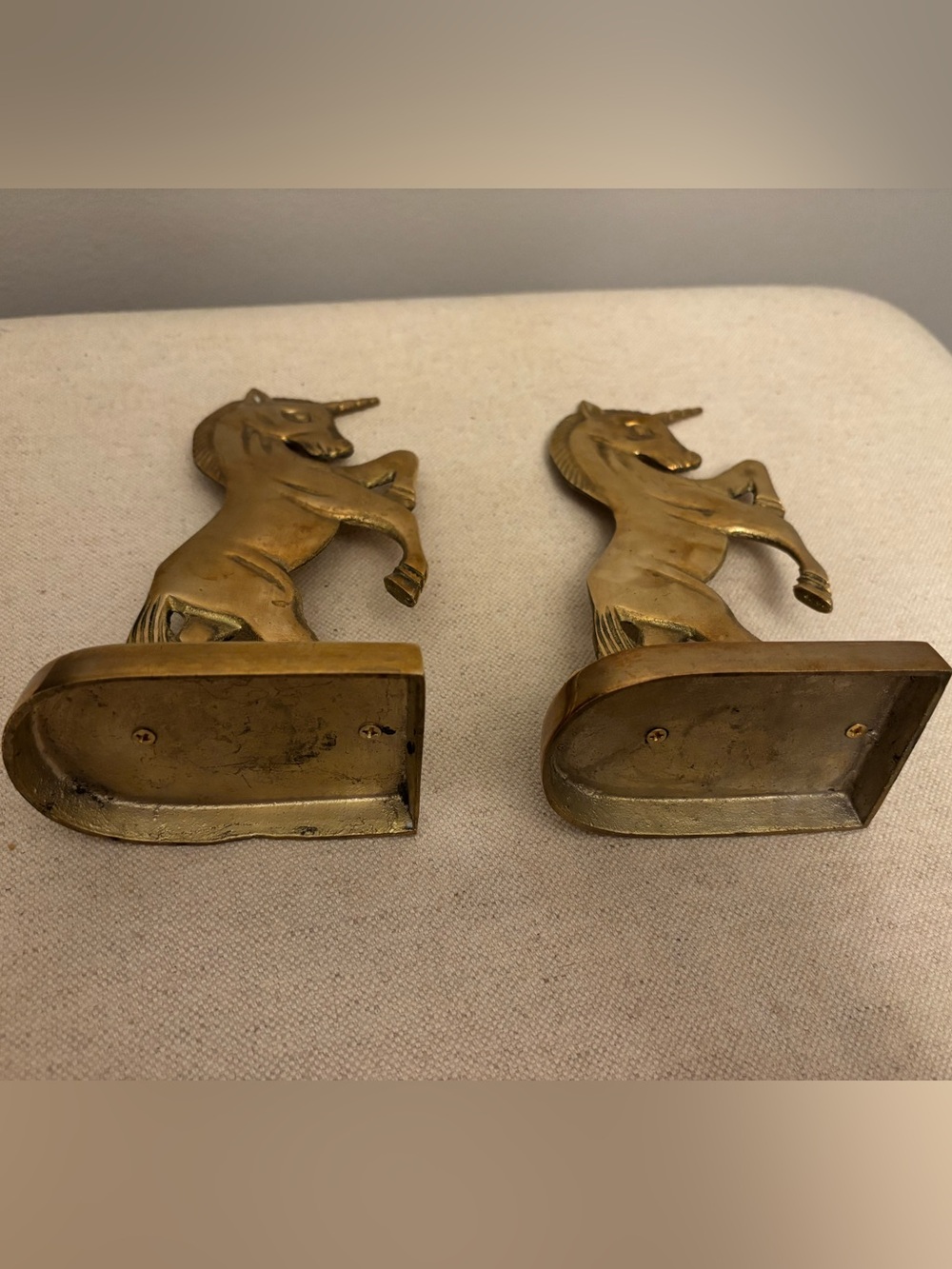 Vintage Solid Brass Rearing Unicorn Bookends Mid Century Hollywood Regency Set - Picture 8 of 16